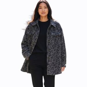 Ted Baker Womens 6 Jacquard Leopard Shacket Gray Italian Wool Blend Jacket